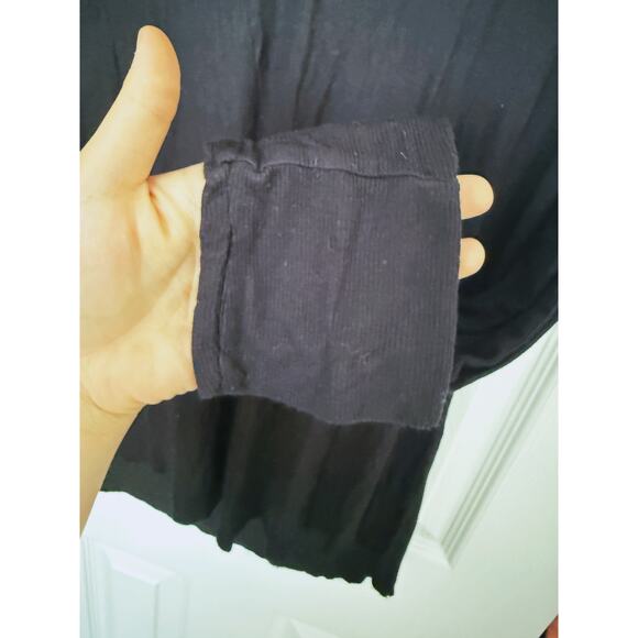 Michael Lauren Otis Black Ribbed V-neck Long Sleeve Top Medium Minimalist Layer - Picture 5 of 7